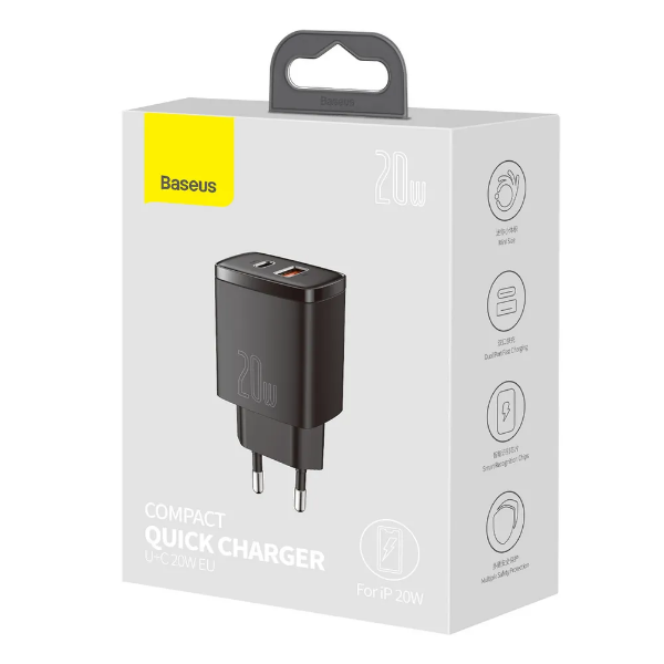 thumb картинка Сетевое зарядное устройство Baseus Compact Quick Charger U+C 20W EU от магазина Fastoo